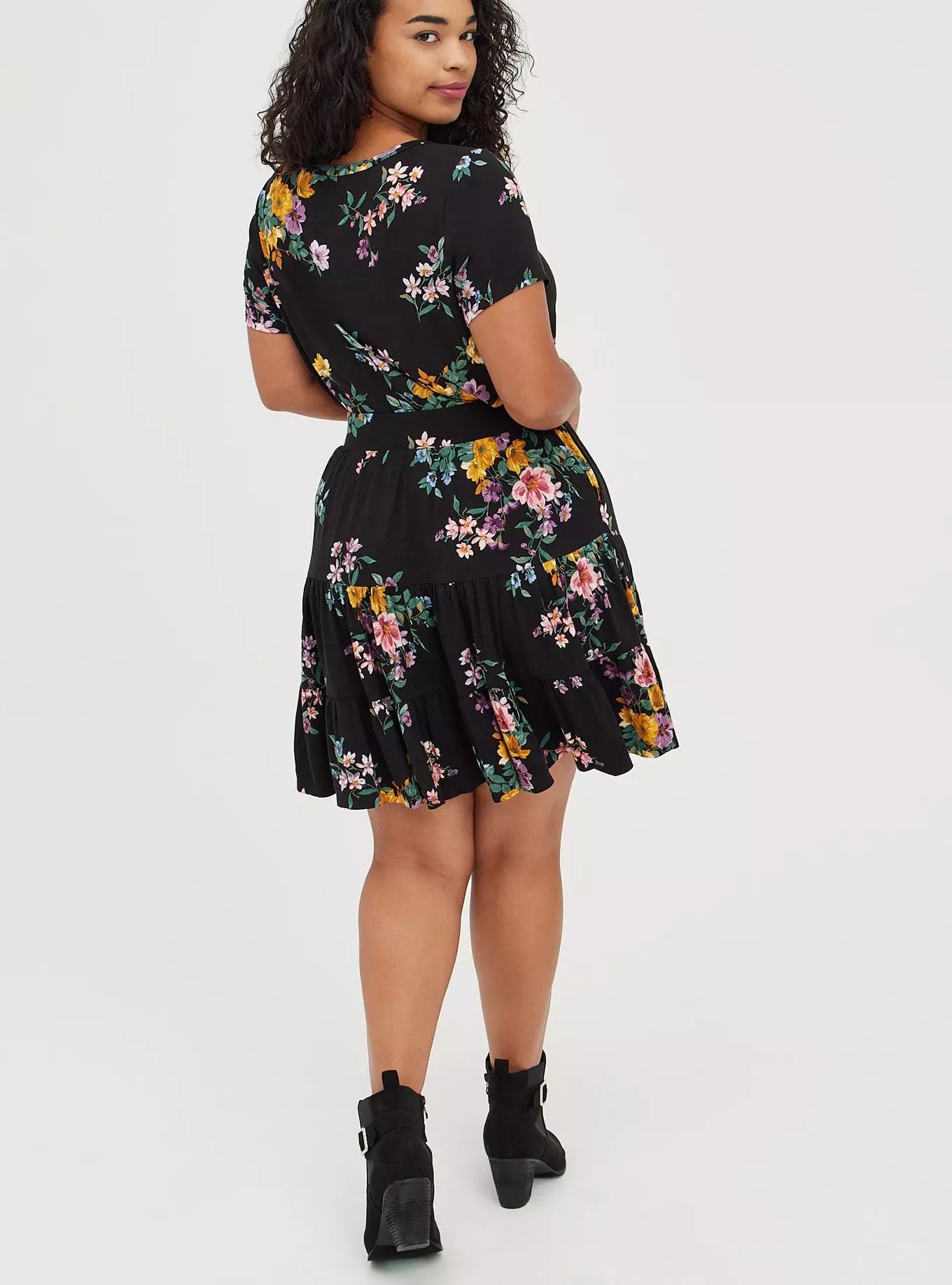 Tiered Crop Top + Mini Skirt Set - Super Soft Floral Black
