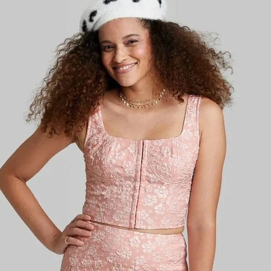 Cropped Pink Lace Top